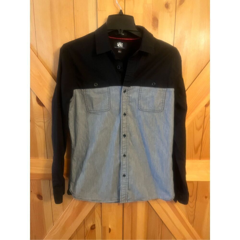 Rock & Republic Two-Tone Black and Gray/Blue Button-Down Shirt
